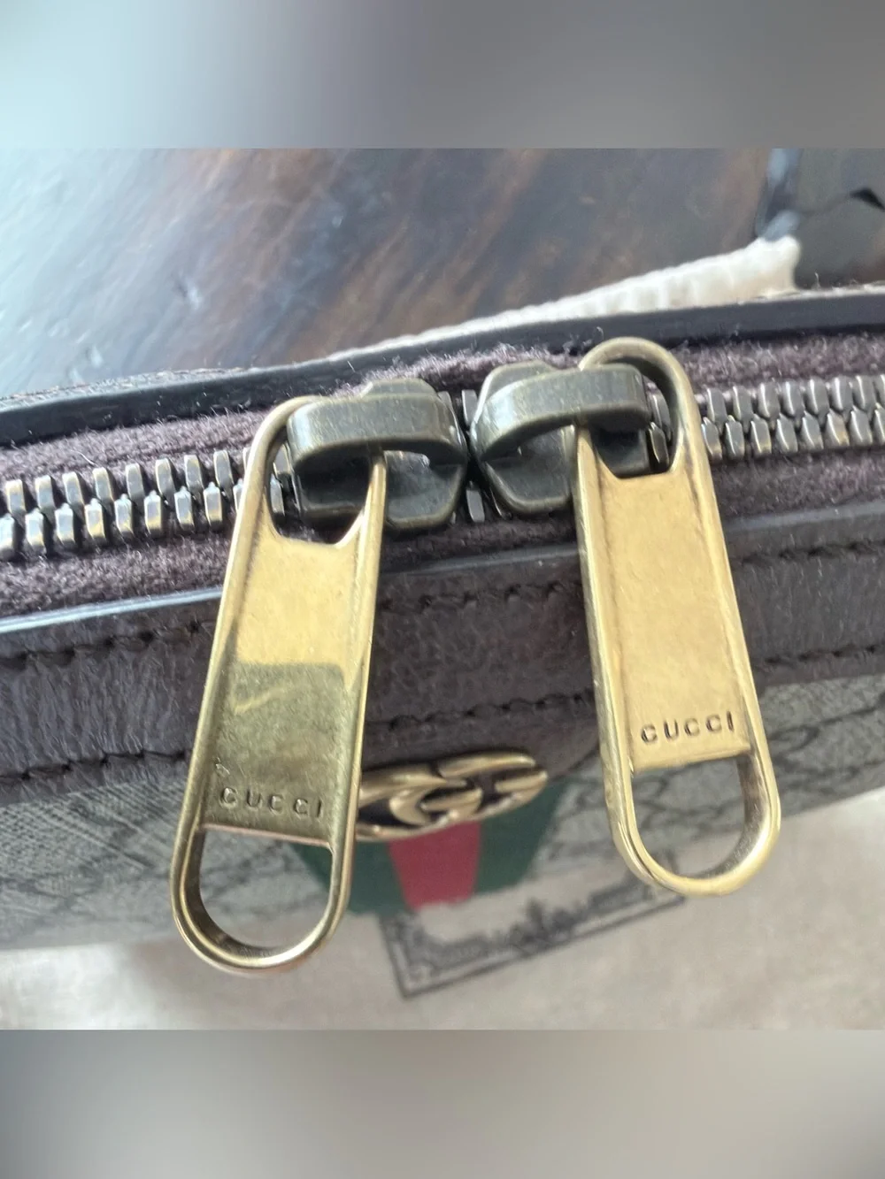 Gucci Brown GG Supreme Belt Bag with Green and Red Web Stripe